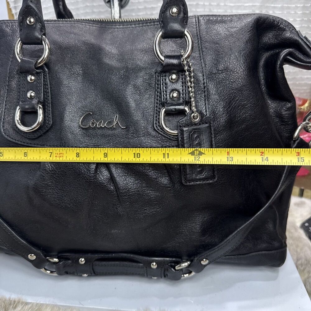 (E4)Coach Ashley Vintage Leather Satchel 2WAY Tote Bag Black Genuine Women’s - Picture 5 of 14
